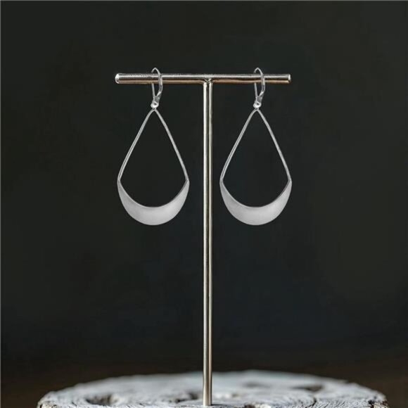 Lightweight Silver Dangle Earrings – 925 Sterling Silver Teardrop Earrings - Picture 5 of 5